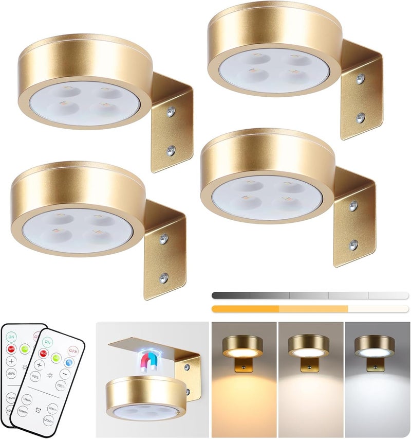 KELUOLY 4-Pack Picture Light Battery Operated Painting Lights for Wall, Magnetic LED Display Art Light with Remote, Dimmable and Timer Portrait Light for Art Frame Artworking, Wall Decor Puck Light - Image 1